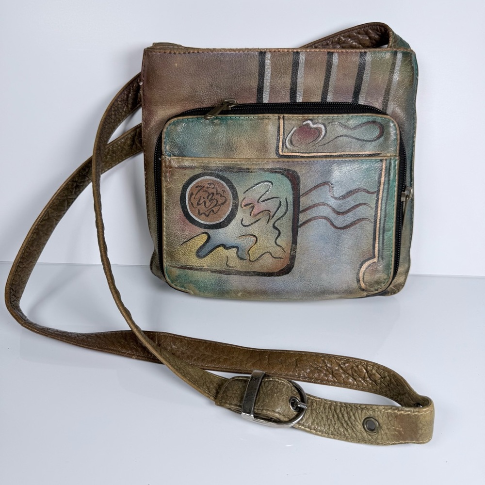 Anuschka Hand Painted Leather Crossbody Bag Handbag Purse
